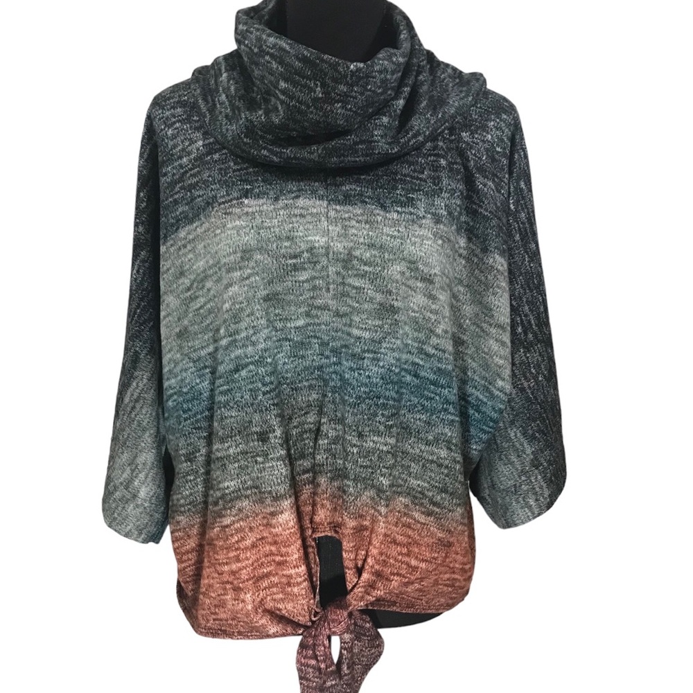 Cato’s pull-over cows neck tie front sweater.